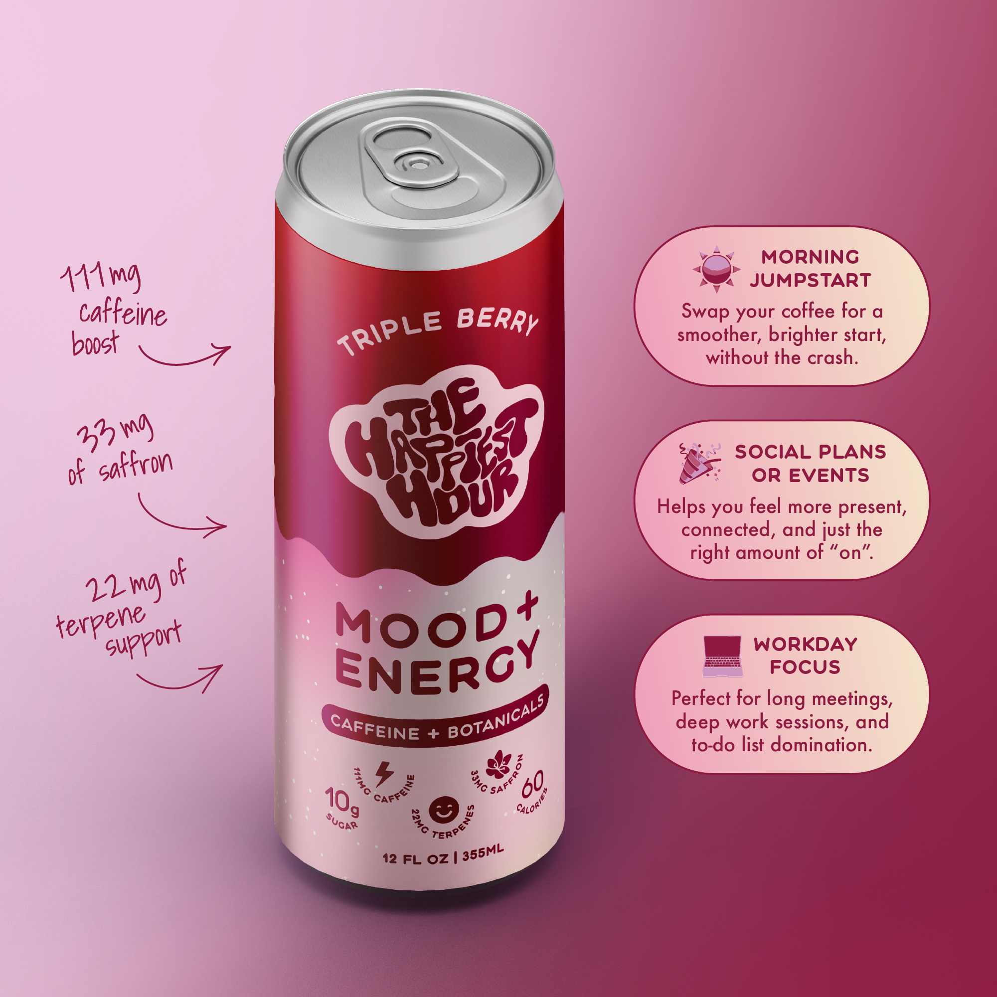 Triple Berry - Mood + Energy Infused with Saffron + Botanicals, Low Sugar